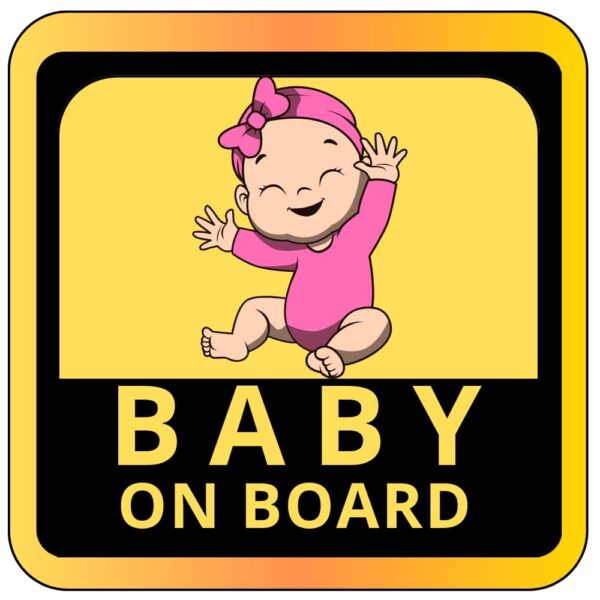 Yellow Illustration Baby On Board Car Sticker